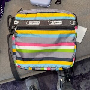 LeSportsac Gray Multicolor Striped Crossbody Bag